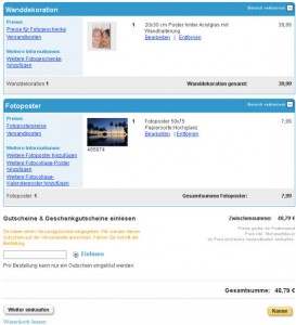 Bestellübersicht von snapfish