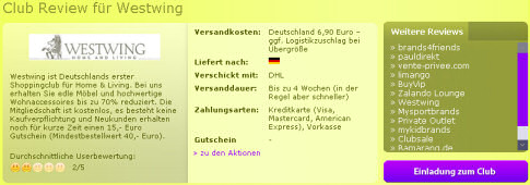 Westwing Detailansicht auf myshoppingclubs